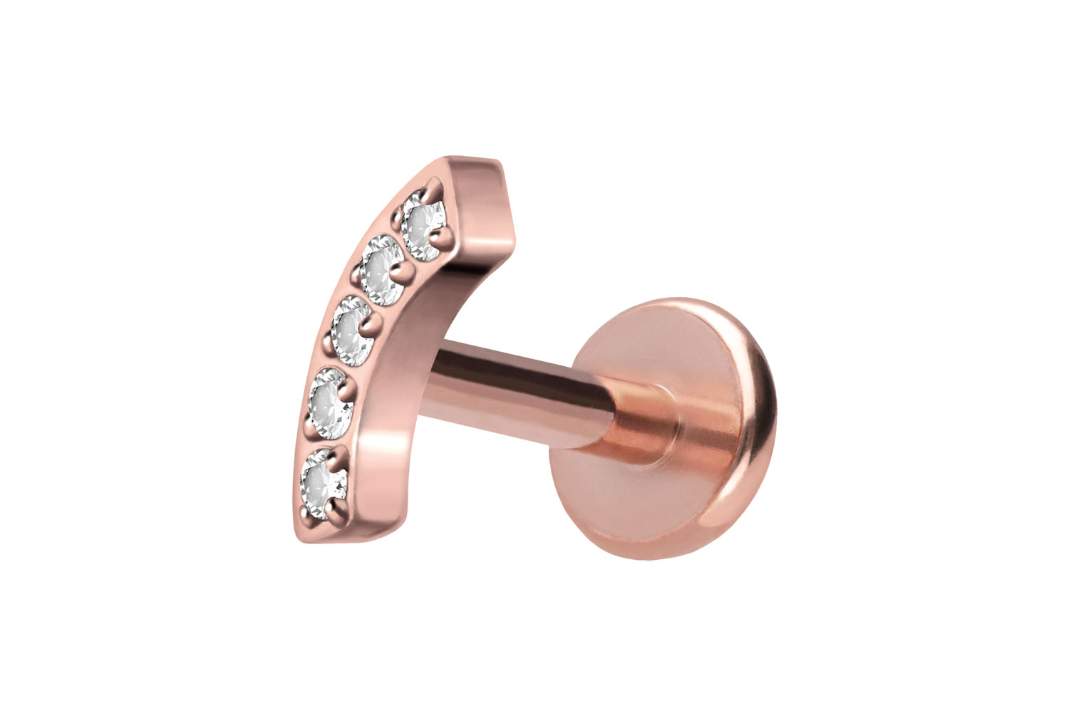 Titan Labret Piercing mit Push Fit BOGEN + 5 KRISTALLE